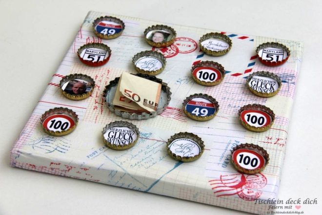 Basteln mit Kronkorken Geldgeschenk