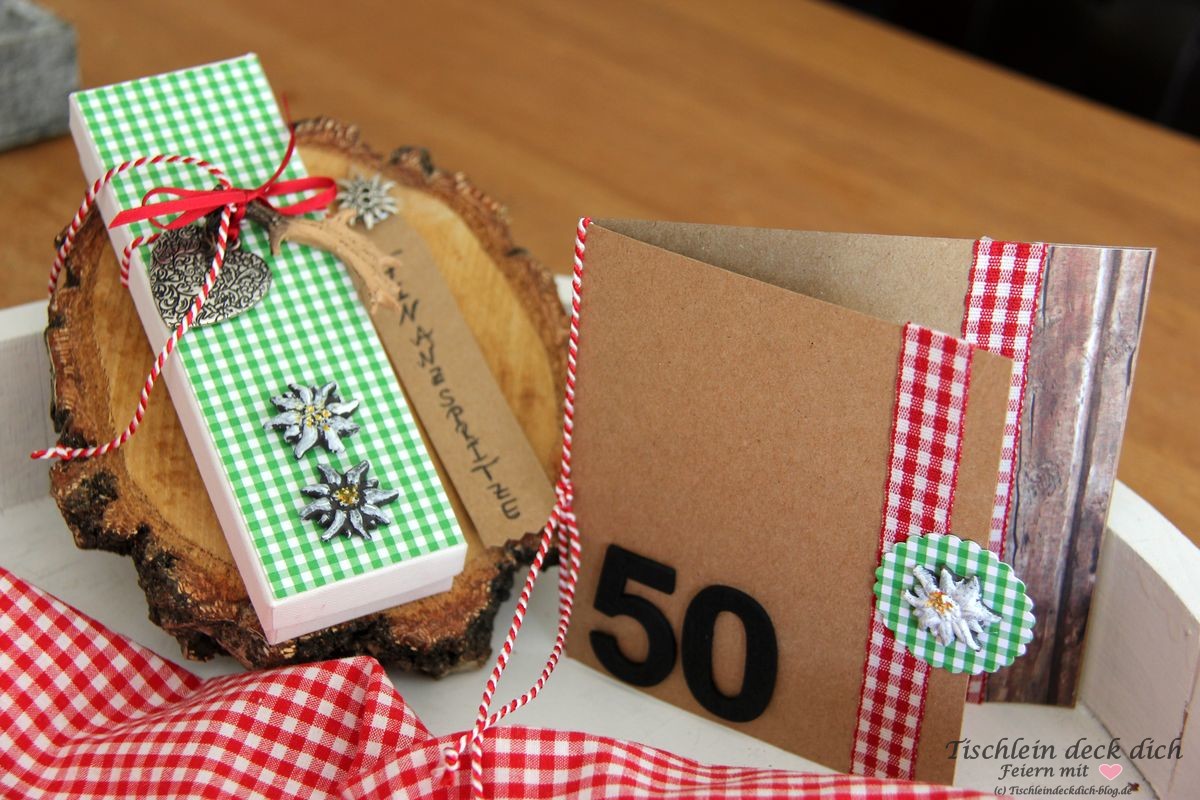 Geldgeschenk zum 50. Geburtstag im Trachtenlook Tischlein deck dich