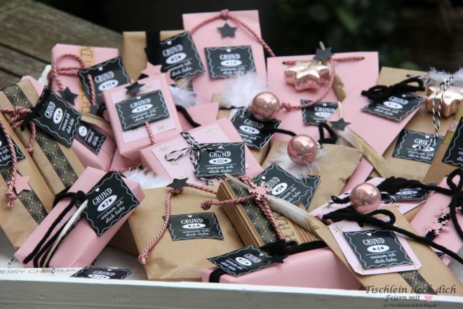 Adventskalender rosa, schwarz und natur