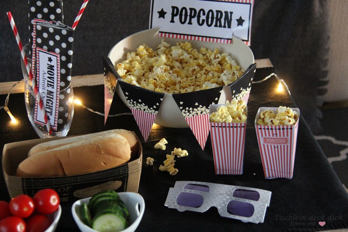 Kinoabend mit Popcorn free printable Tischlein deck dich