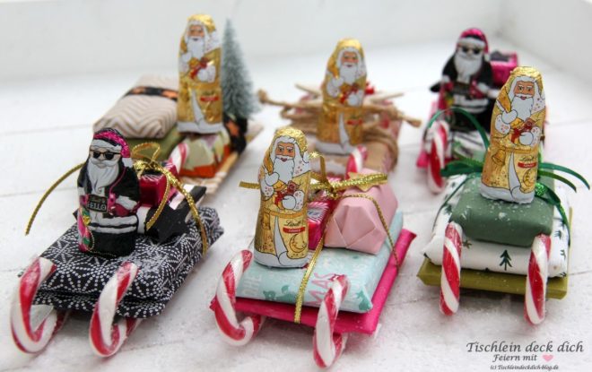 Nikolausgeschenk DIY Schlitten fahren mit Schoko Nikolaus