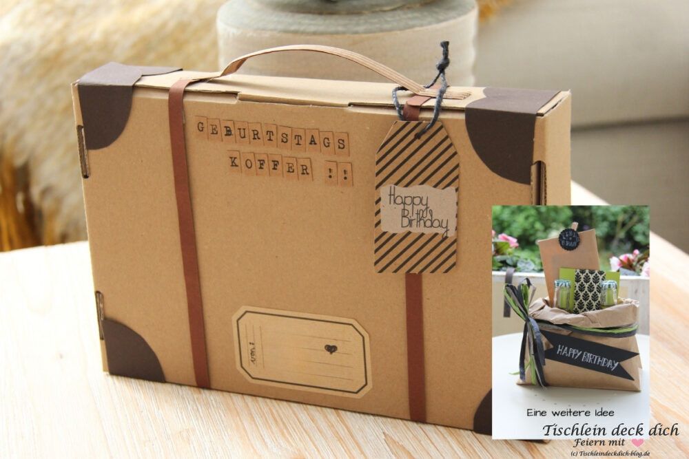 Kreative Geschenkverpackung basteln - ein Geburtstagskoffer geht auf die Reise