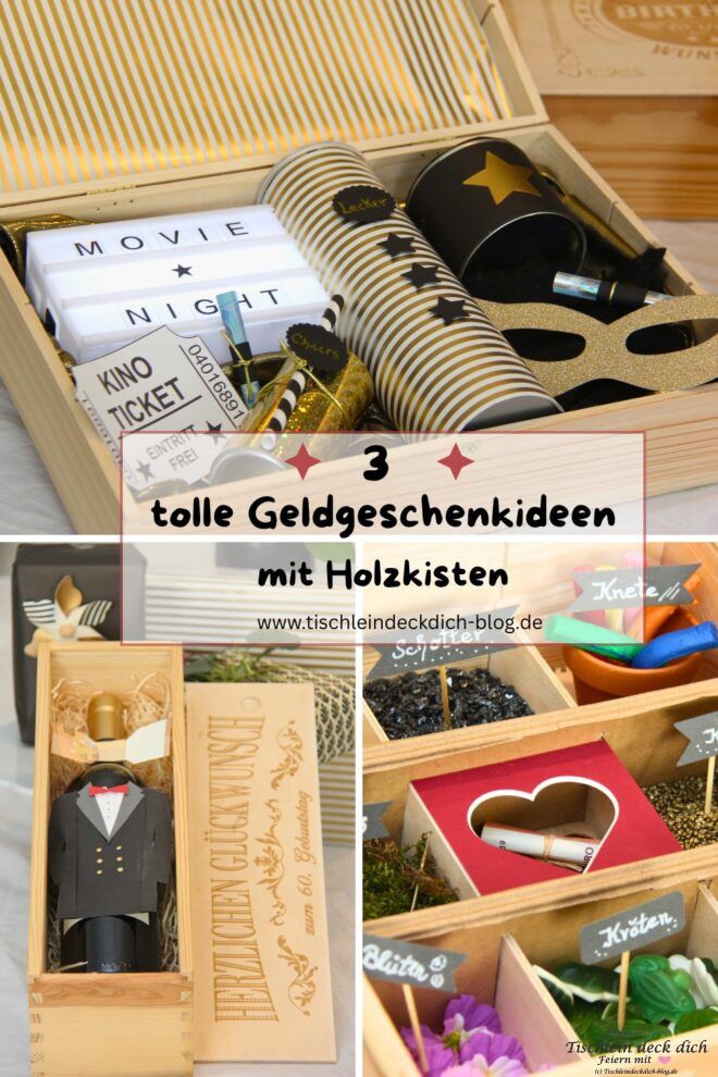 Pinterest Pin für Geldgeschenkidee mit Holzkisten