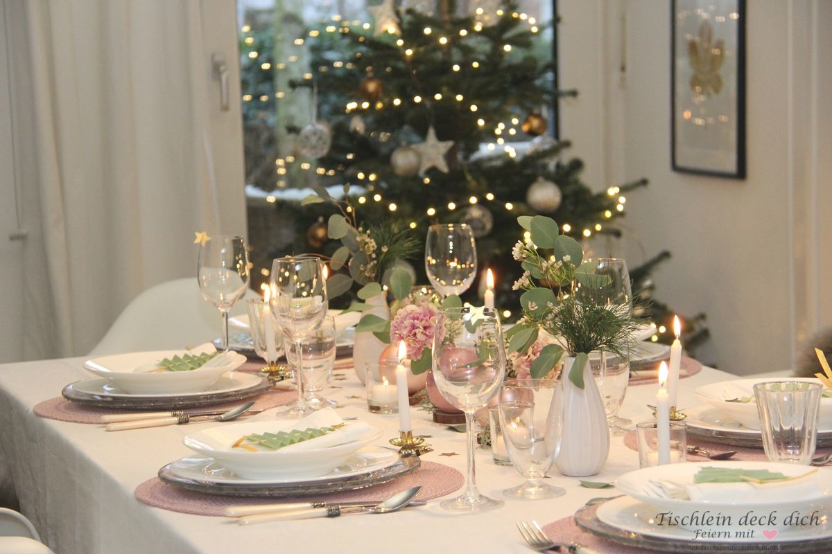 Tischdeko Weihnachten in rosa