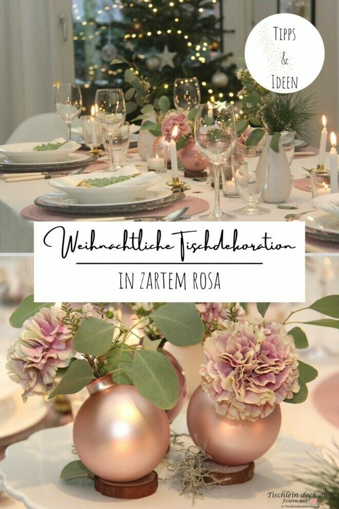 weihnachtliche Tischdekoration in zartem rosa