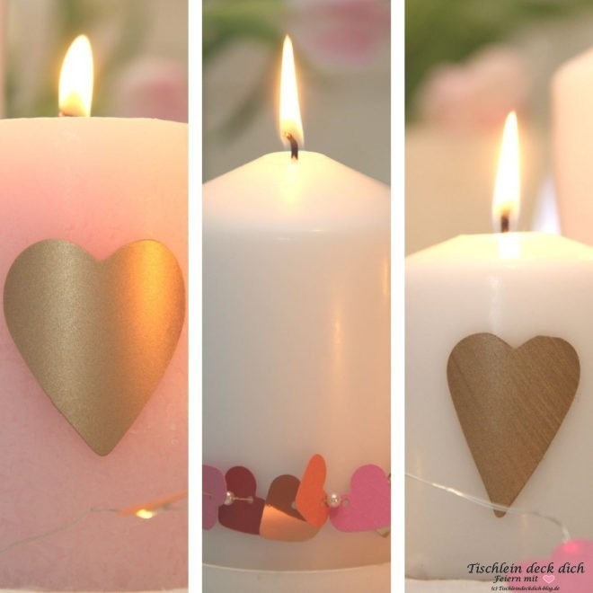 Kerzendekoration für den Valentinstag