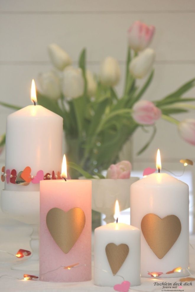 Romantische Kerzendekoration zum Valentinstag
