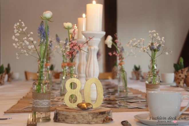 Sendmoments-Tischdekoration zum 80. Geburtstag