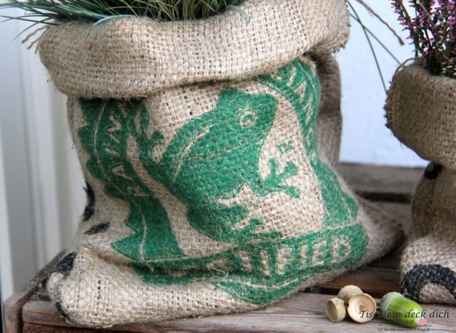 Tolles Froschmotiv auf Kaffeesack
