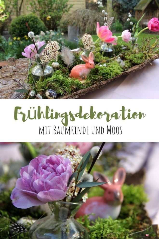 Fruehlingsdeko mit Baumrinde