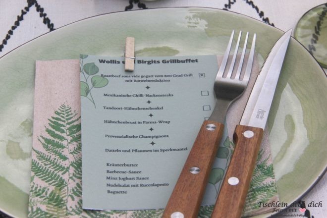 Menükarte für den Grillabend