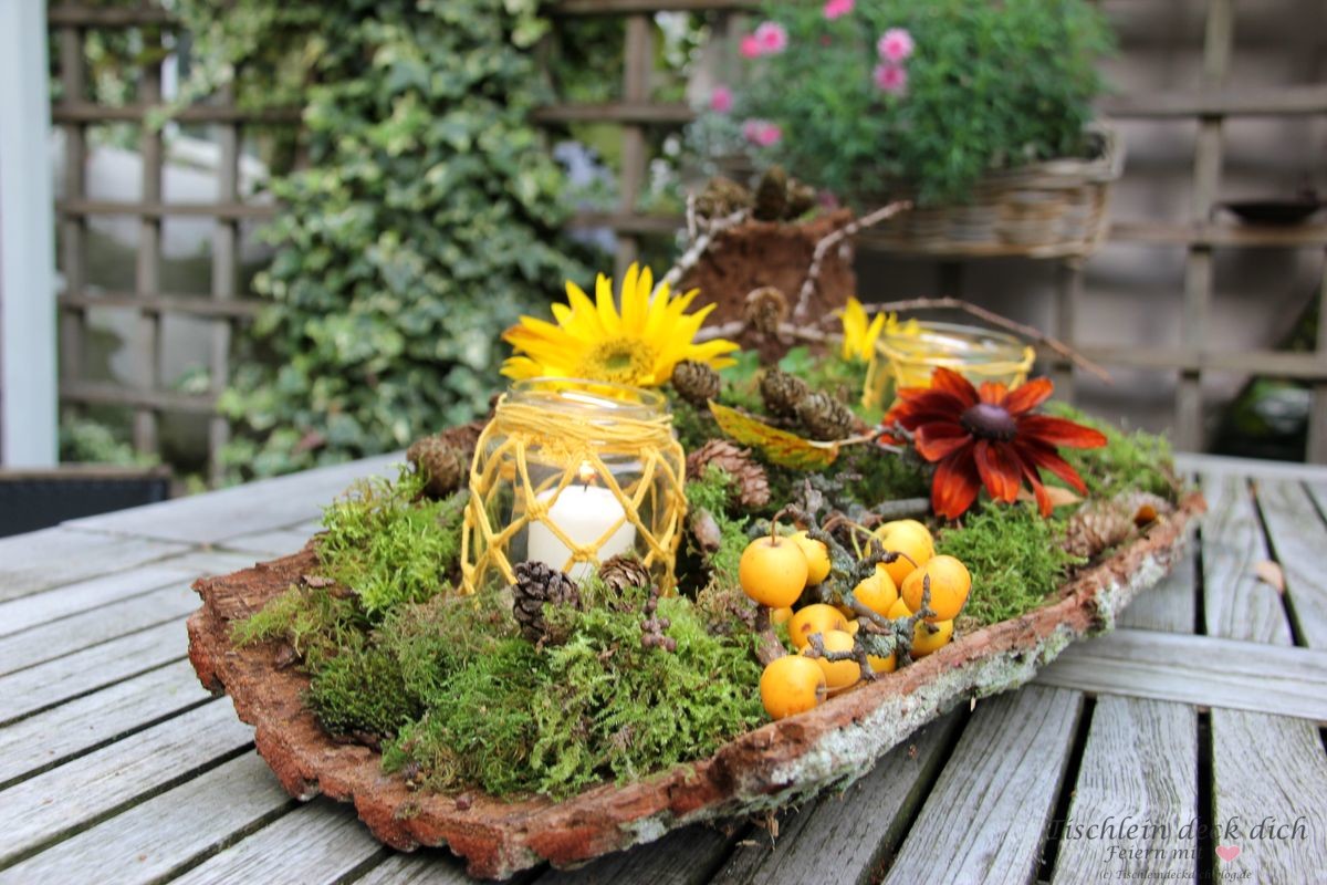 Herbstdeko mit Baumrinde Kreativ Freitag No. 13 Tischlein deck dich