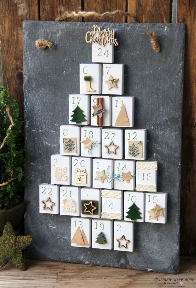 Adventskalender aus Streichholzschachteln