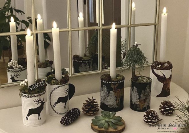 winterliches Konservendosen Upcycling mit LED Kerzen