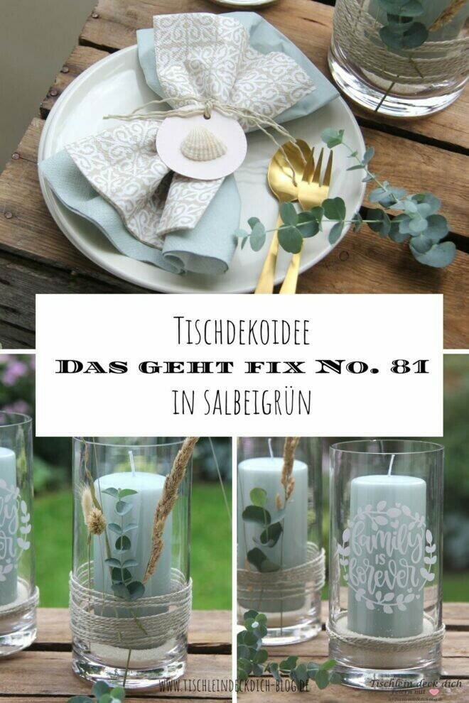 Kerzendeko in salbeigrün mit Trockenblumen