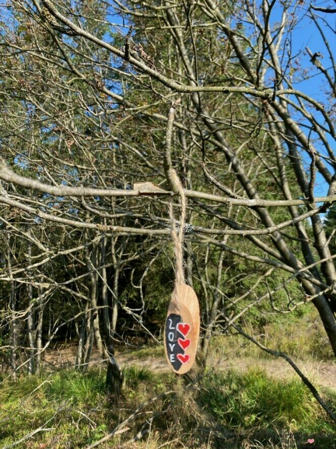 Fundstück im Wald, bemaltes Treibholz