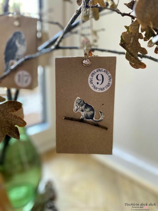 natürlicher Adventskalender mit Waldtiermotiven