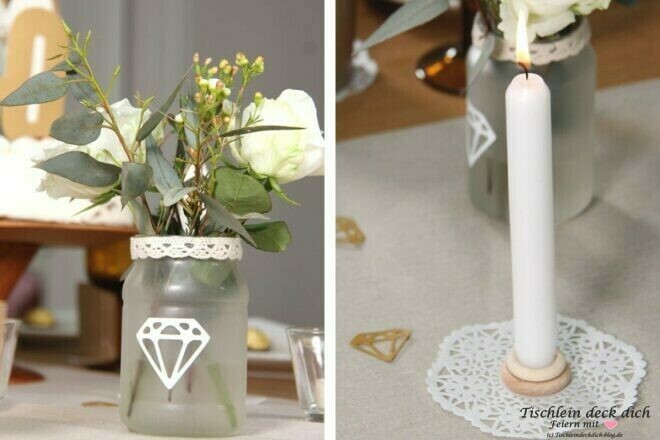 Tisch dekorieren für die diamantene Hochzeit