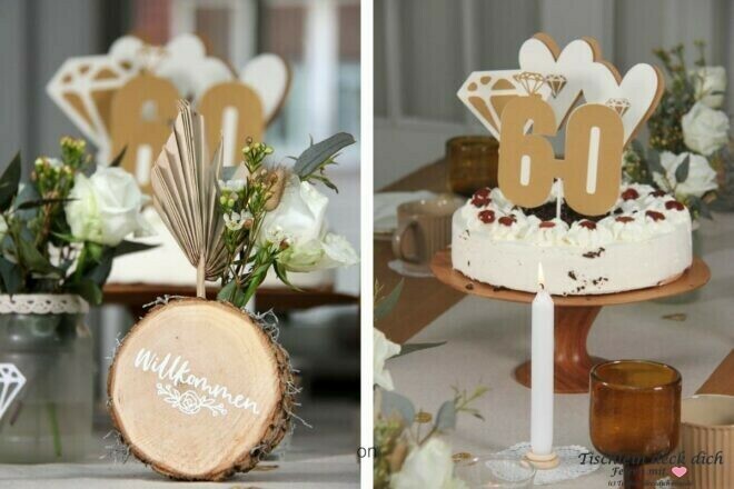 Tischdekoidee zur diamantenen Hochzeit
