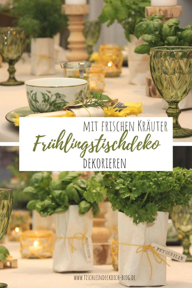 Pinterest Pin für fruehlingshafte Tischdekoration