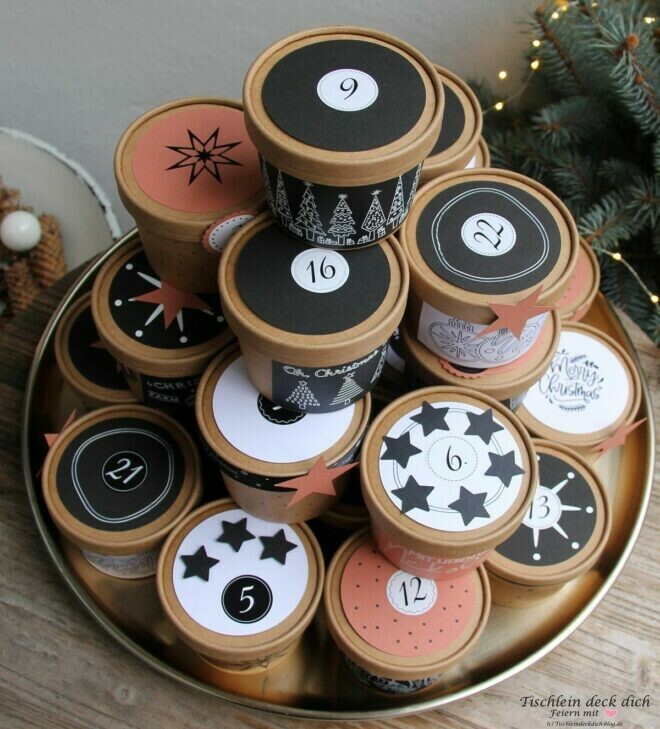 Adventskalender basteln aus Bechern