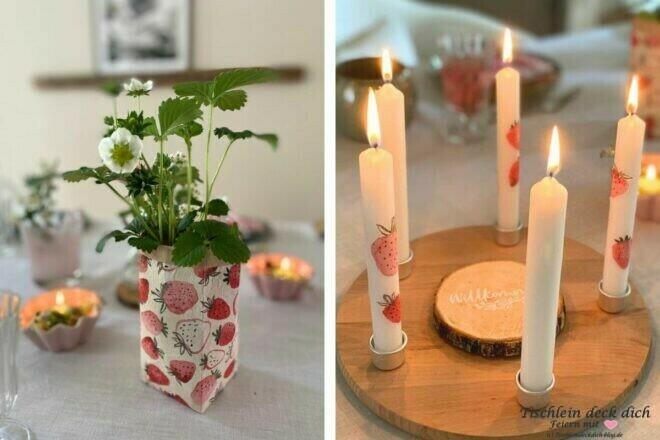 Tischdekoration mit Erdbeeren