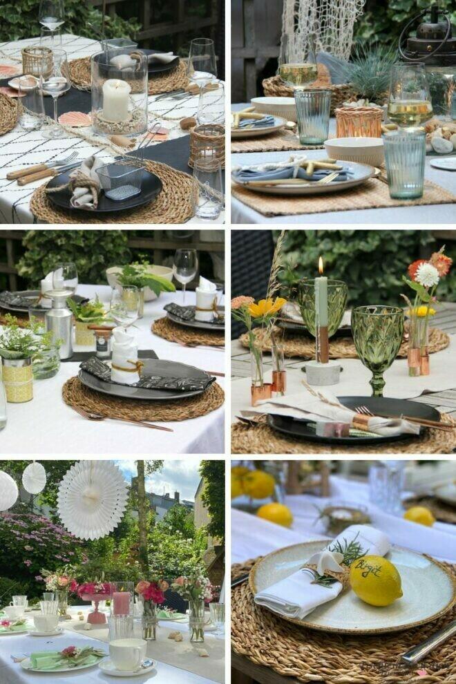 Collage sommerlicher Tischdekoideen