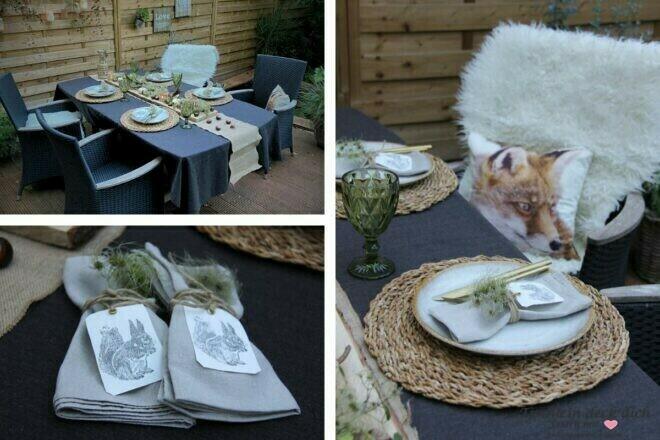 Tischdekoration im Herbst auf der Terrasse