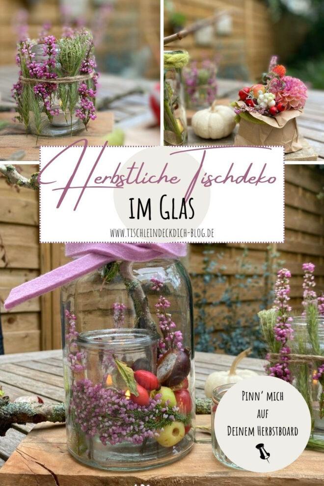 Pinterest Pin für herbstliche Tischdeko im Glas