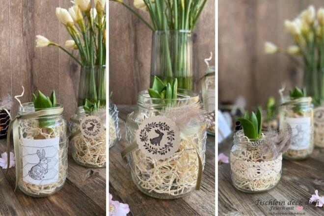 Basteln mit Hasendraht tolle DIY Idee mit leeren Schraubgläsern