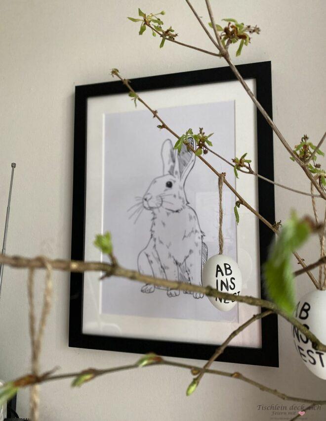 Osterhasen Print schwarz in schwarzem Rahmen
