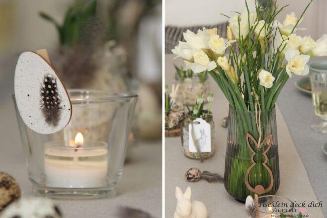 zarte Deko für den gedeckten Tisch zu Ostern