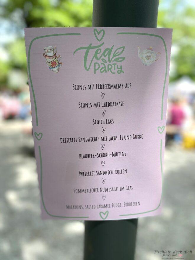 Menükarte für die englische Tea Party