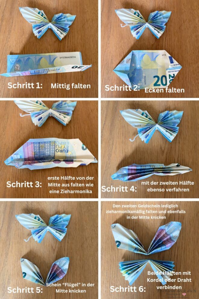 Faltanleitung für Schmetterlinge aus Geldscheinen