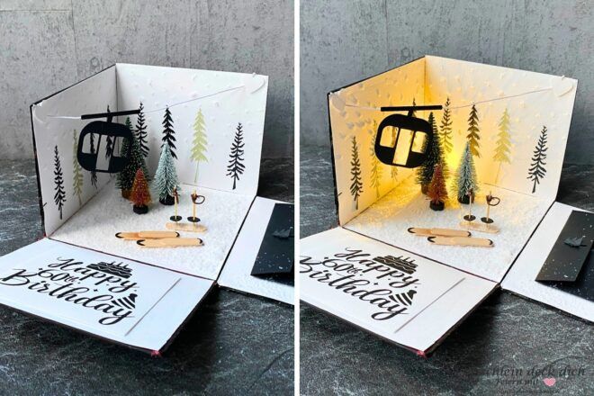 winterliche Explosionsbox basteln mit und ohne Beleuchtung
