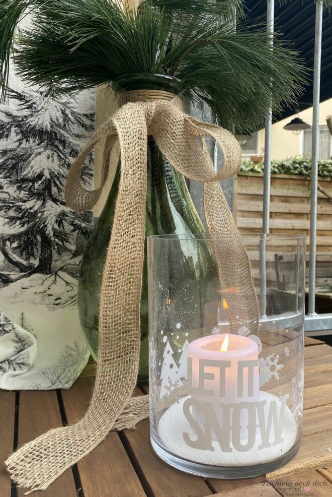 Kerzenglas beplottet mit Wintermotiv