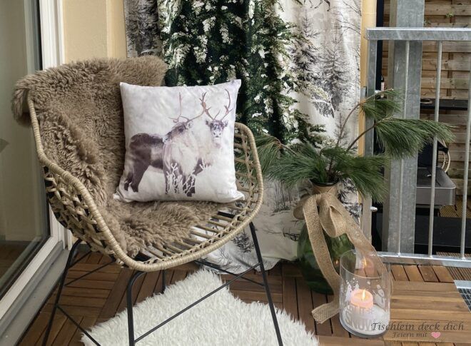 winterliche Kissenhülle mit Hirschen