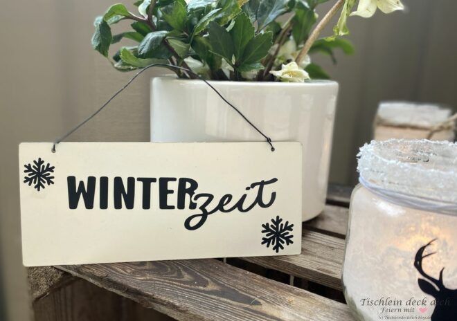 Winterzeit Schild aus Blech