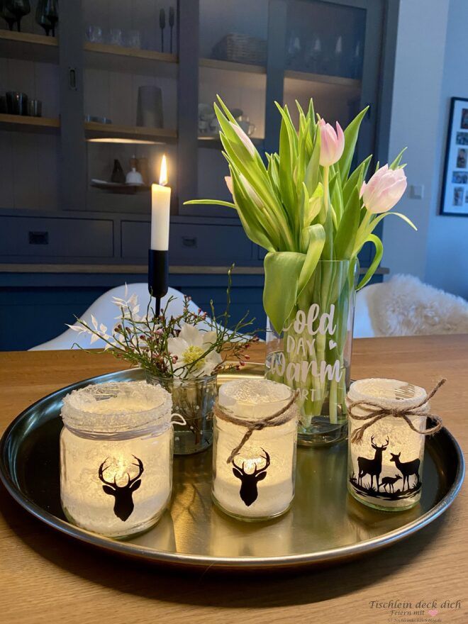 Winterdeko für zu Hause mit Eiskristall Windlichtern