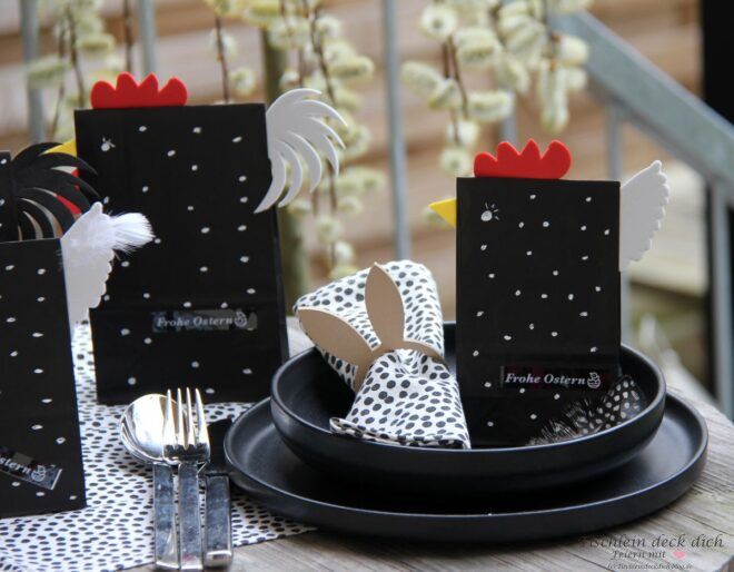 österliche Tüten Hahn und Henne für die Tischdeko