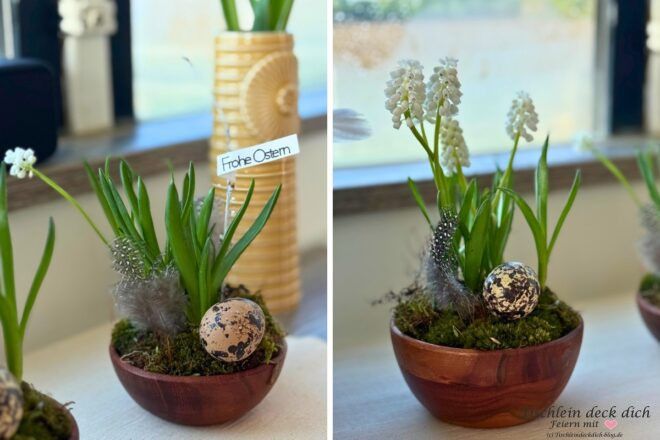 Osterdekoration im Wohnmobil mit Perlhyazinthen