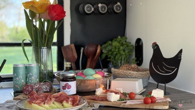 Osterurlaub im Wohnmobil mit Osterfrühstücksbuffet