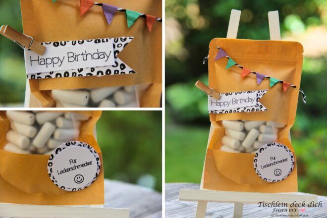 Geschenkidee mit Schulkreide im Zipperbeutel aus Packpapier