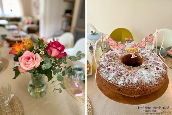 Geburtstagsblumen und Geburtstagskuchen