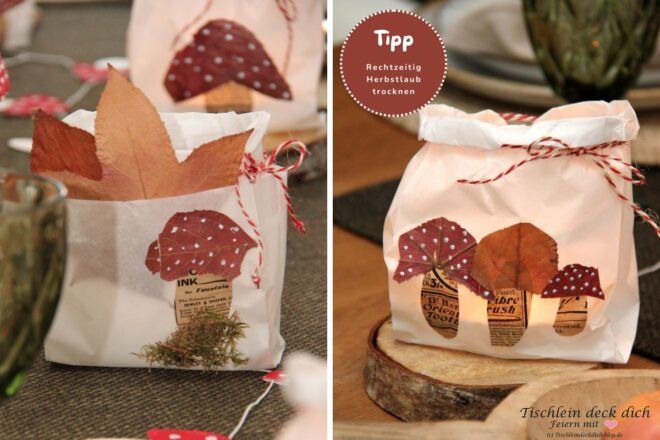 Lichtertüten aus Butterbrottüten mit Fliegenpilz