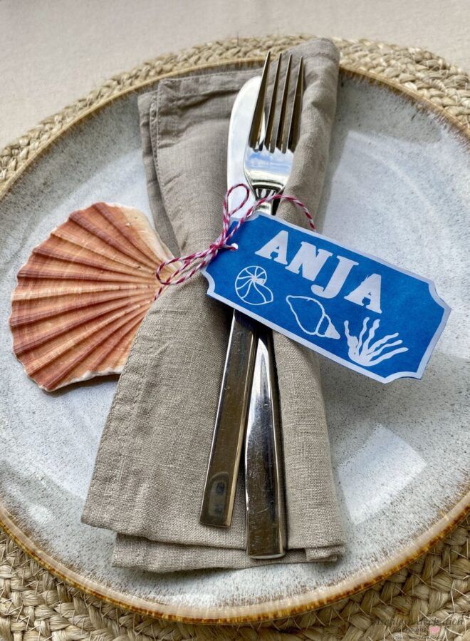 Tischkarte blau aus Sonnendruckpapier