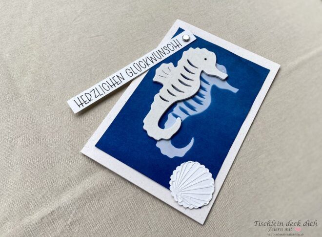 Maritime Glückwunschkarte mit Cyanotopie