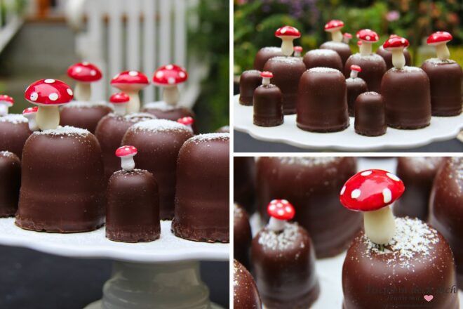 Schaumküsse dekorieren mit niedlichen Fliegenpilzen aus dem Bastelgeschäft