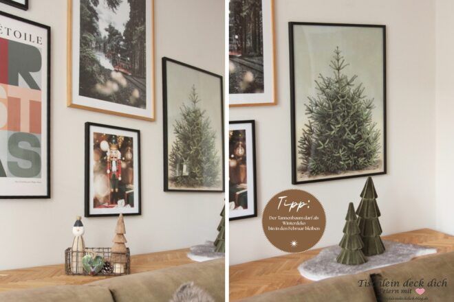 Wohnzimmer-Wandgestaltung hinter dem Sofa mit Postern im Rahmen