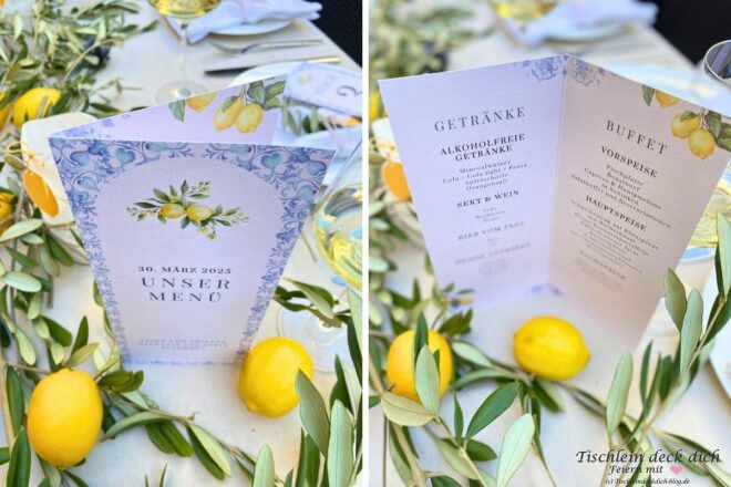 Menükarte für Hochzeit mediterran gestaltet